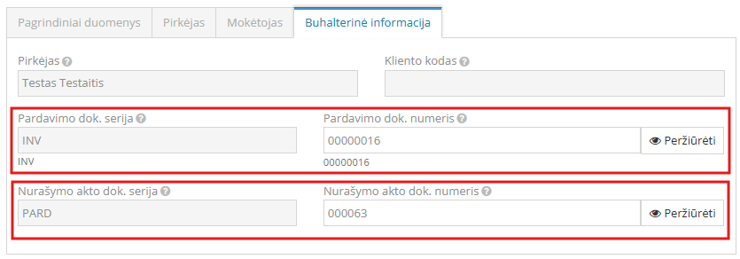 Buhalterinės informacijos peržiūros langas